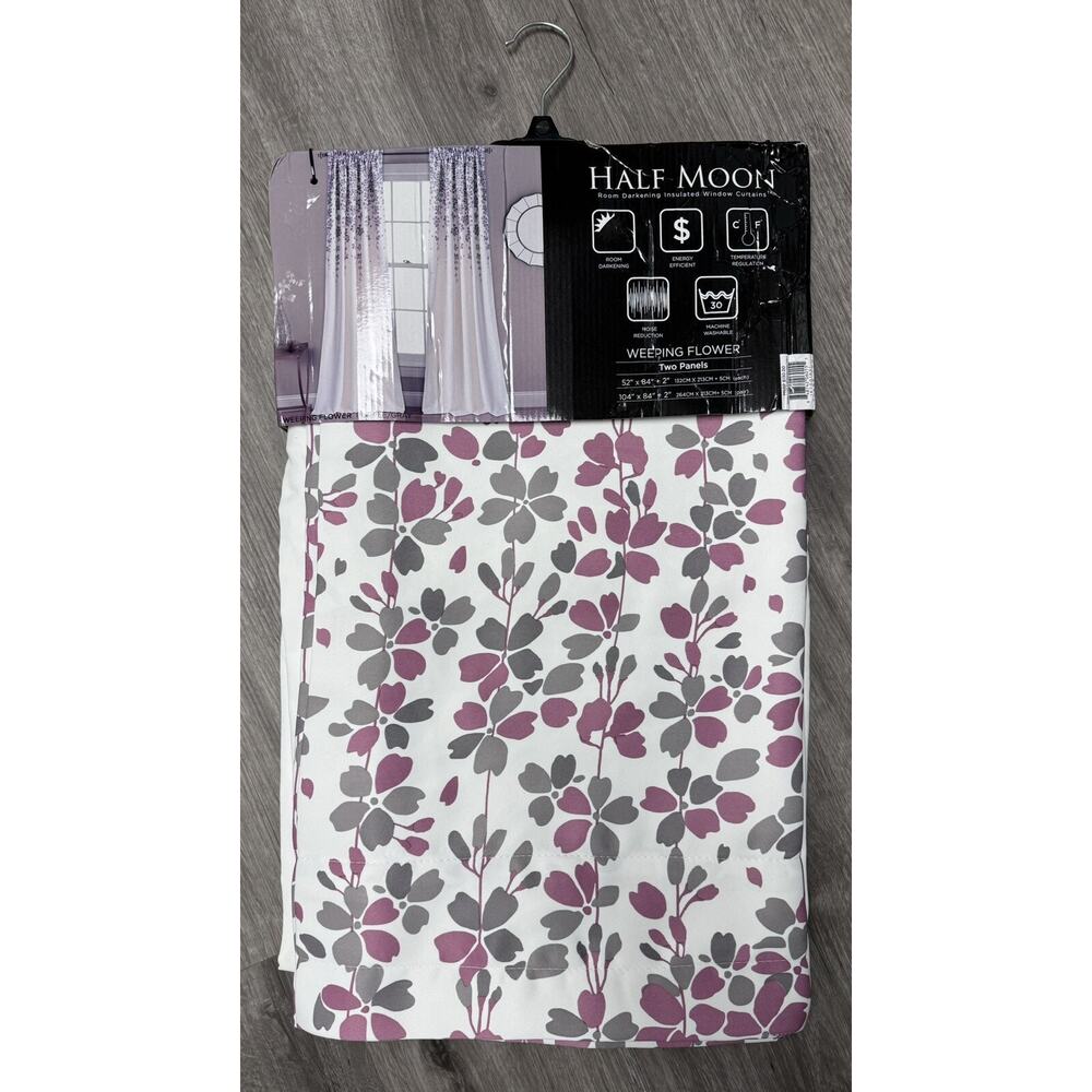 2 Pack Curtain Panels Lush Decor Weeping Flower Purple Grey 52"x84" New